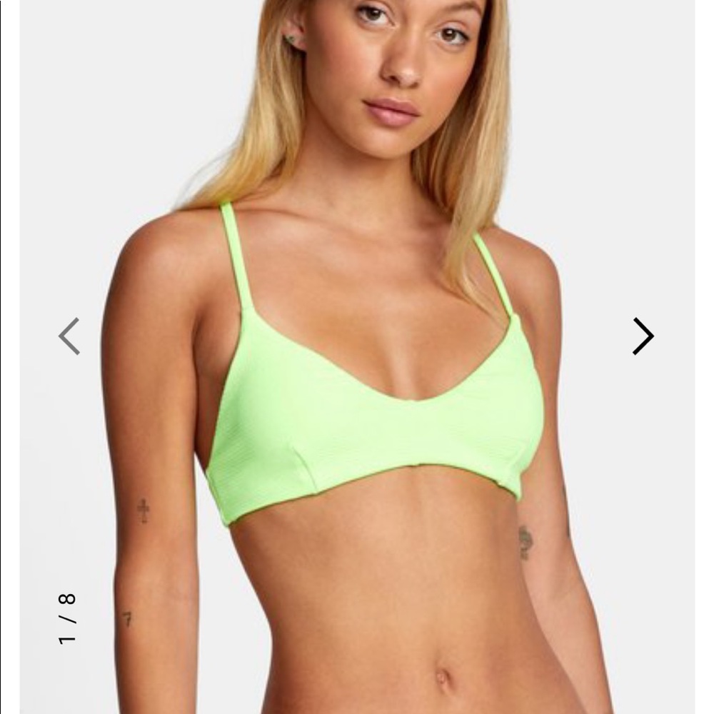 RVCA flash cross back bikini top. Lime green